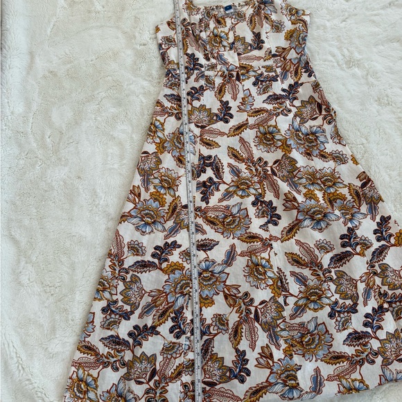 OLD NAVY Floral Linen Blend Smocked Midi Dress Cream Blue Mustard Medium - Picture 6 of 8